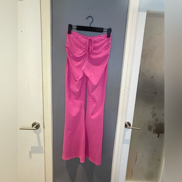 Pink Drawstring Ruched Flare Leg Pants - Picture 5 of 7